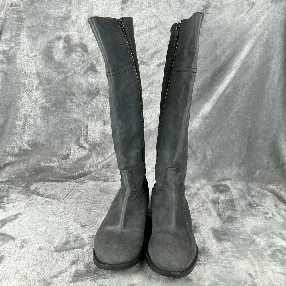 J Crew Leather Riding Boots Knee High Womens‎ 7 Charcoal Gray Soft Leather Italy